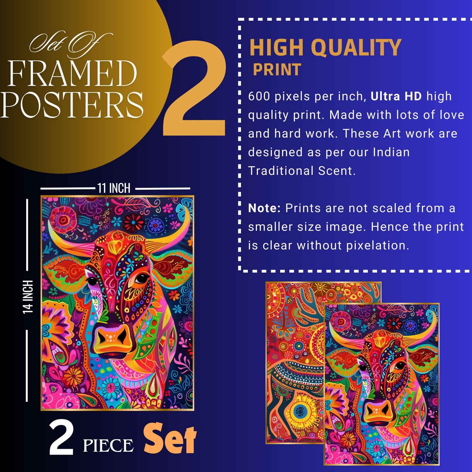 Set of Two Wall Paintings for Wall Dacoration Golden Framed Wall Paintings for Living Room & Bedroom Wall Art for Home Decoration & Office Wall Décor (14x11 inch CH-GD2-8) - Image 3