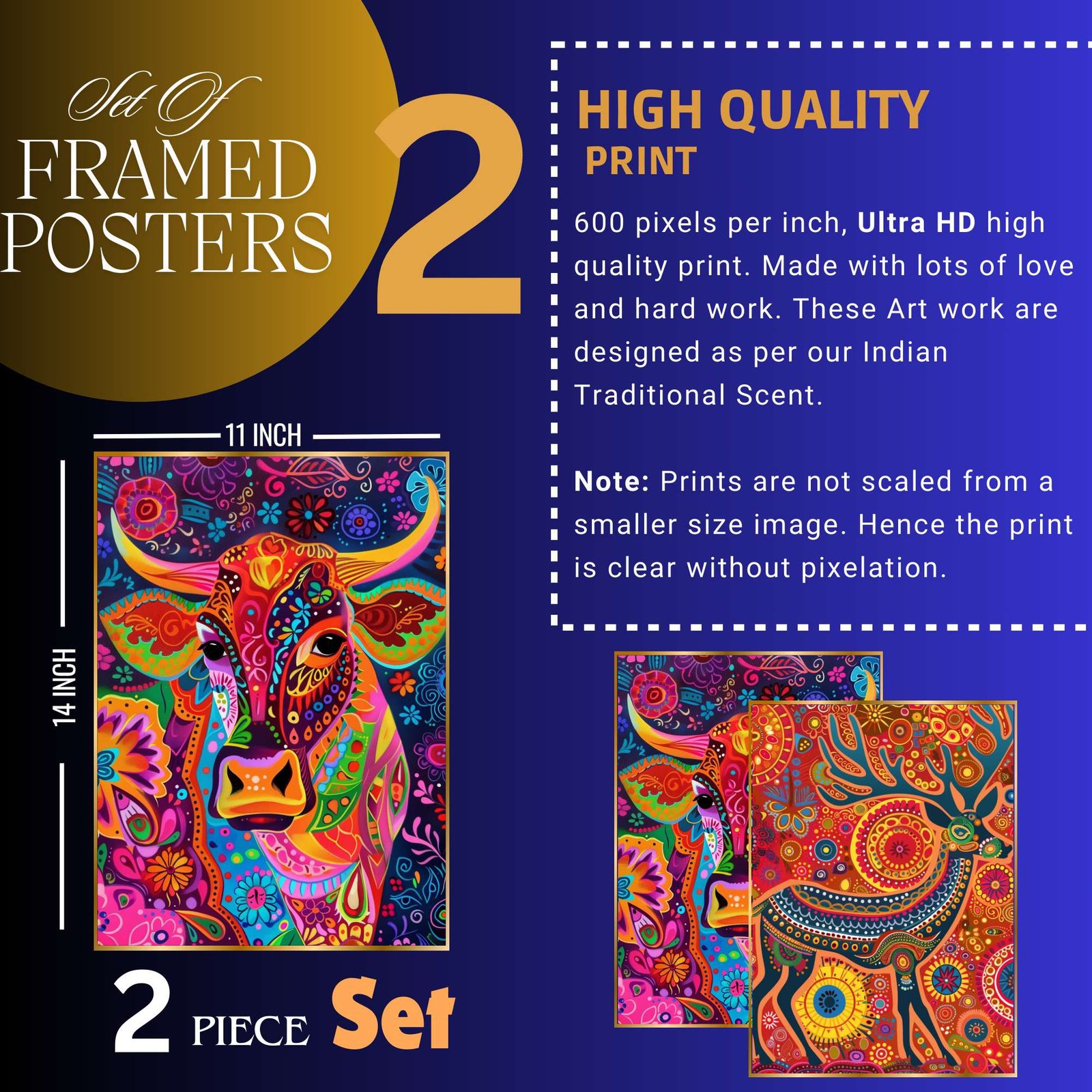 Set of Two Wall Paintings for Wall Dacoration Golden Framed Wall Paintings for Living Room & Bedroom Wall Art for Home Decoration & Office Wall Décor (14x11 inch CH-GD2-8) - Image 4