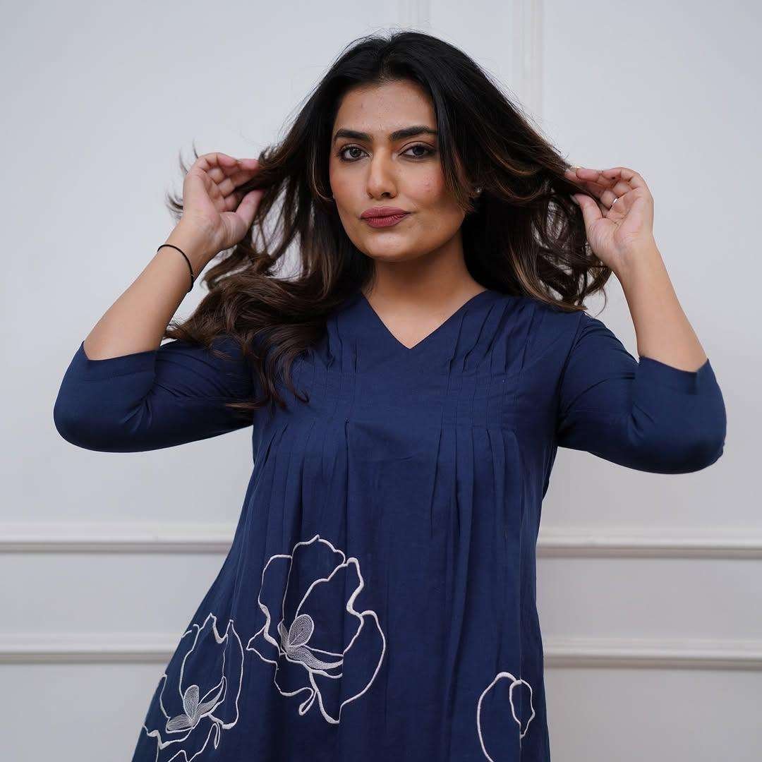 Women's Cotton Rose Printed Short Anarkali Kurta with Pant Western wear Cord Set - Image 2